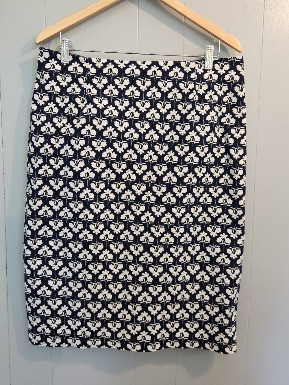 Boden Blue White Floral‎ Flowers Geometric Pencil Skirt